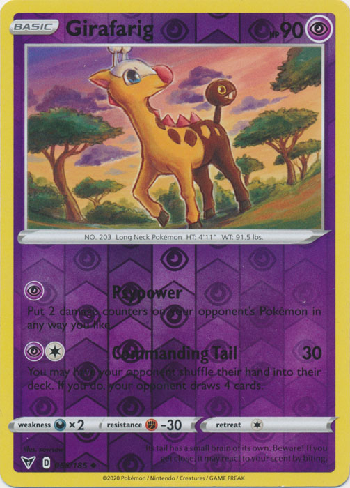 Reverse Holo Girafarig 065/185 Uncommon Vivid Voltage Pokemon TCG - guardiangamingtcgs