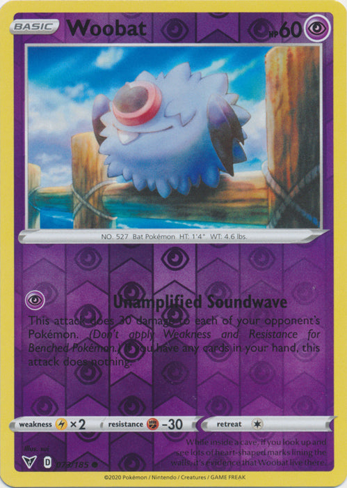 Reverse Holo Woobat 073/185 Common Vivid Voltage Pokemon TCG - guardiangamingtcgs