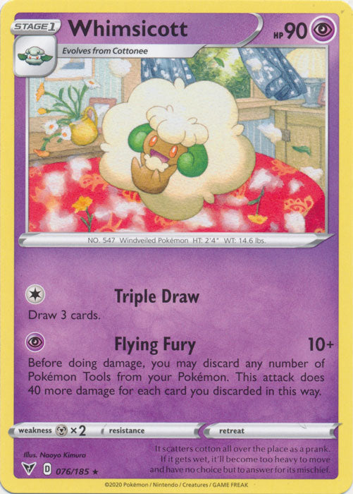 Whimsicott 076/185 Rare Vivid Voltage Pokemon TCG - guardiangamingtcgs