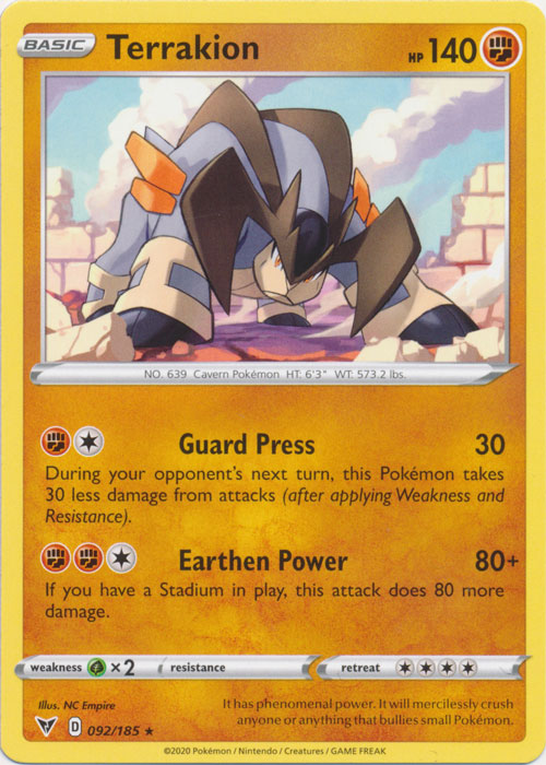 Terrakion 092/185 Rare Vivid Voltage Pokemon TCG - guardiangamingtcgs