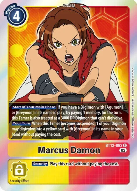 Foil Marcus Damon BT12-092 R Across Time Digimon TCG - guardiangamingtcgs