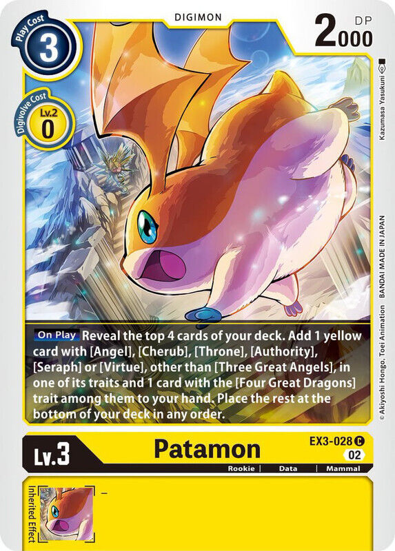 Patamon EX3-028 C Draconic Roar Digimon TCG - guardiangamingtcgs