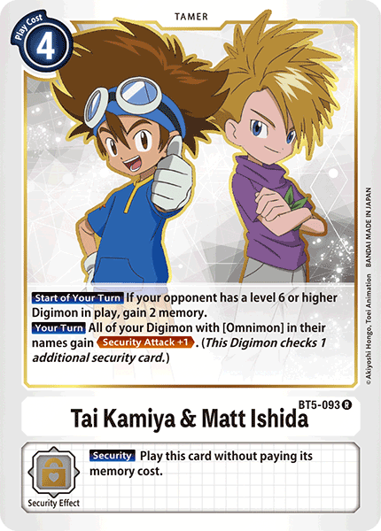 Tai Kamiya & Matt Ishida BT5-093 R Battle of Omni Digimon TCG - guardiangamingtcgs