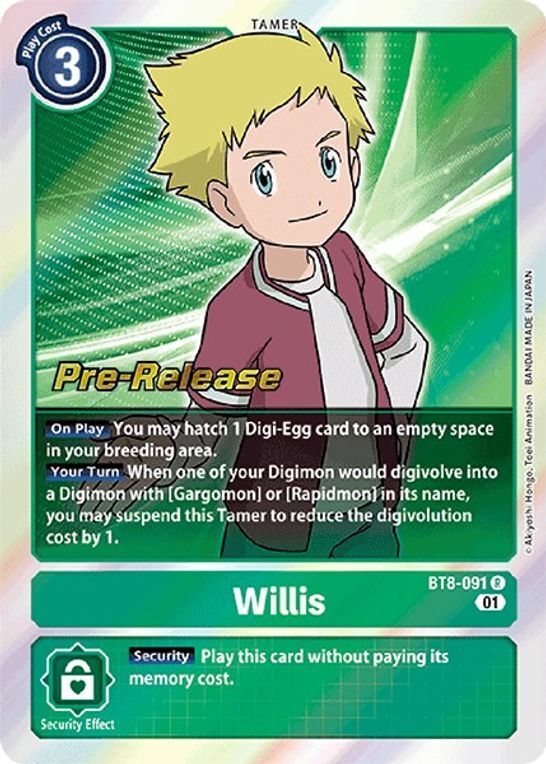 Foil Willis BT8-091 R New Awakening Pre-Release Cards Digimon TCG - guardiangamingtcgs
