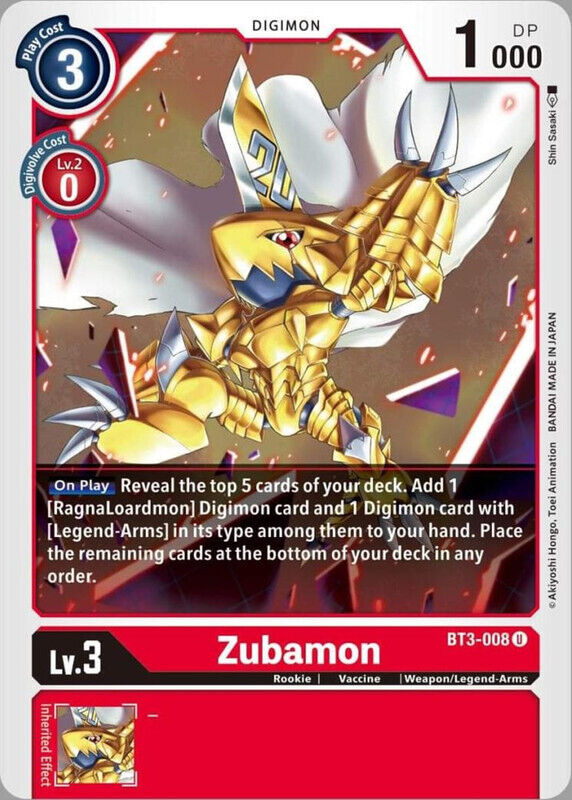 Zubamon BT3-008 U Release Special Booster Digimon TCG - guardiangamingtcgs