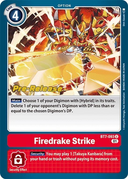 Foil Firedrake Strike BT7-093 U Next Adventure Pre-Release Cards Digimon TCG - guardiangamingtcgs