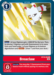 Breaclaw BT10-094 U Xros Encounter Digimon TCG - guardiangamingtcgs