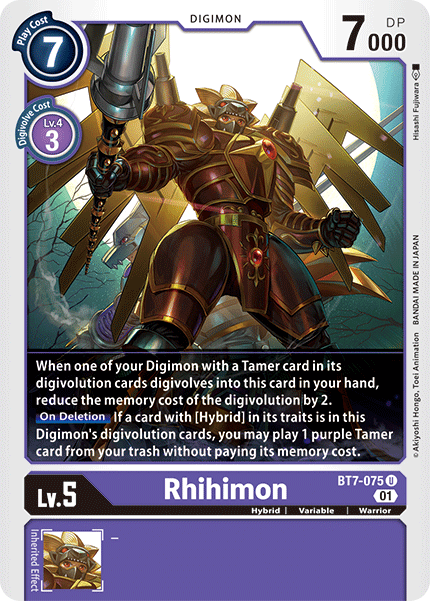 Rhihimon BT7-075 U Next Adventure Digimon TCG - guardiangamingtcgs