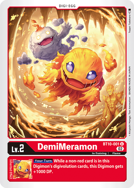 DemiMeramon BT10-001 U Xros Encounter Digimon TCG - guardiangamingtcgs