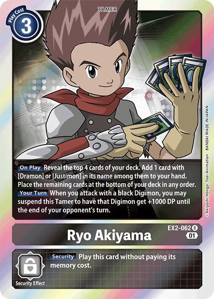 Foil Ryo Akiyama EX2-062 R Digital Hazard Digimon TCG - guardiangamingtcgs