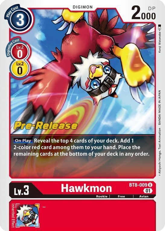 Foil Hawkmon BT8-009 U New Awakening Pre-Release Cards Digimon TCG - guardiangamingtcgs