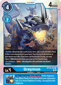 Foil Greymon BT10-019 R Xros Encounter Digimon TCG - guardiangamingtcgs