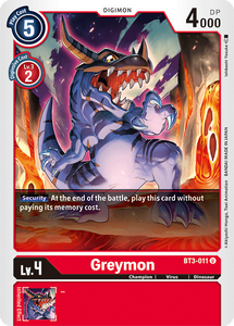Greymon - BT3-011 U Release Special Booster Digimon TCG - guardiangamingtcgs