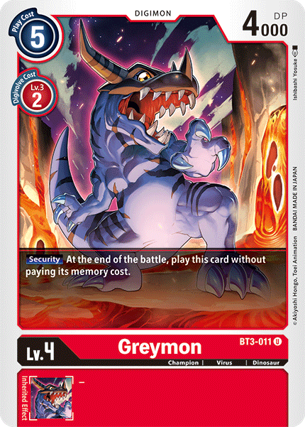 Greymon - BT3-011 U Release Special Booster Digimon TCG - guardiangamingtcgs
