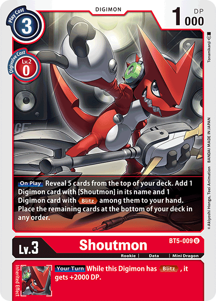 Shoutmon BT5-009 U Battle of Omni Digimon TCG - guardiangamingtcgs