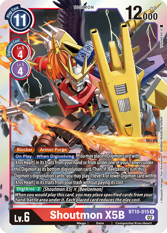 Foil Shoutmon X5B BT10-015 R Xros Encounter Digimon TCG - guardiangamingtcgs