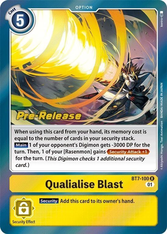 Foil Qualialise Blast BT7-100 R Next Adventure Pre-Release Cards Digimon TCG - guardiangamingtcgs