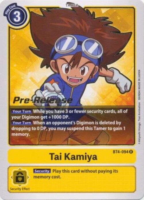 Tai Kamiya BT4-094 R Great Legend Pre-Release Cards Digimon TCG - guardiangamingtcgs