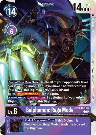 Foil Belphemon: Rage Mode BT13-091 SR Versus Royal Knights Digimon TCG - guardiangamingtcgs