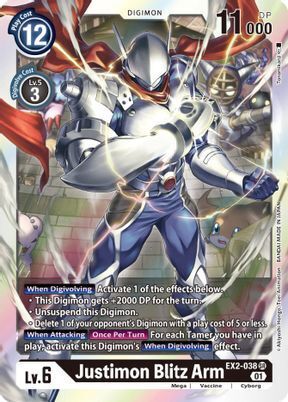 Foil Justimon Blitz Arm EX2-038 SR Digital Hazard Digimon TCG - guardiangamingtcgs