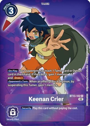 Foil Keenan Crier (Box Topper) BT13-102 R Versus Royal Knights Digimon TCG - guardiangamingtcgs