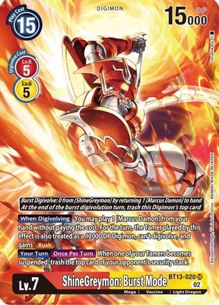 Foil ShineGreymon: Burst Mode (Alternate Art) BT13-020 SR Versus Royal Knights Digimon TCG - guardiangamingtcgs