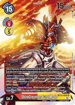 Foil ShineGreymon: Burst Mode BT13-020 SR Versus Royal Knights Digimon TCG - guardiangamingtcgs